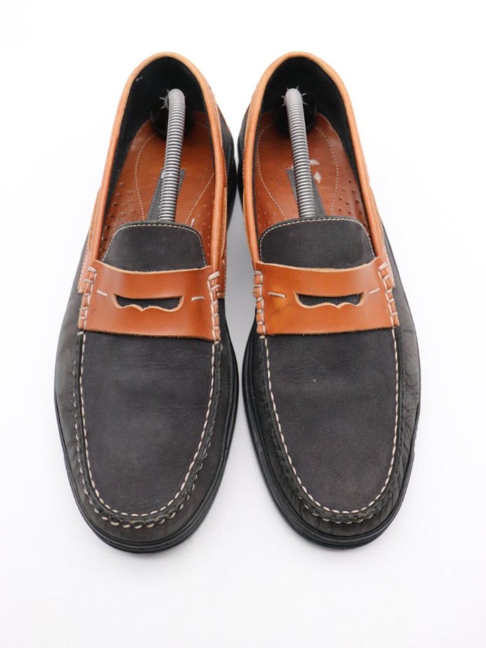 Bally 2 Tone Penny Loafers Men's Size 11.5 Brown Black Leather Slip On Shoes